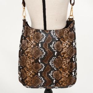 Animal print vegan leather Embossed Snake Print Messenger bag Adhorned statement